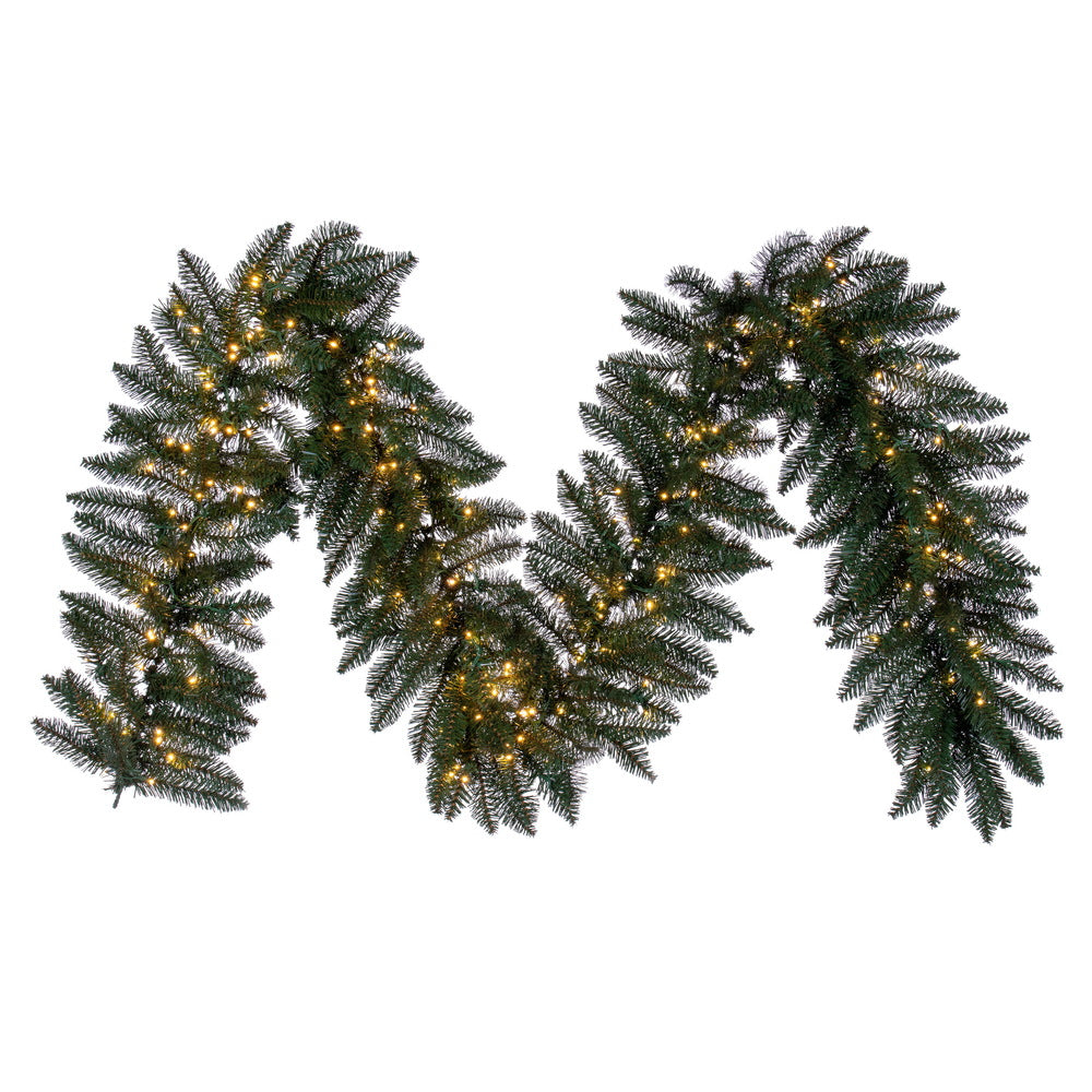 Vickerman 9' x 14" Camdon Fir Artificial Pre-Lit Garland Warm White 3mm Low Voltage LED Lights.