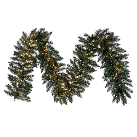 Vickerman 9' x 14" Camdon Fir Artificial Pre-Lit Garland Warm White 3mm Low Voltage LED Lights.