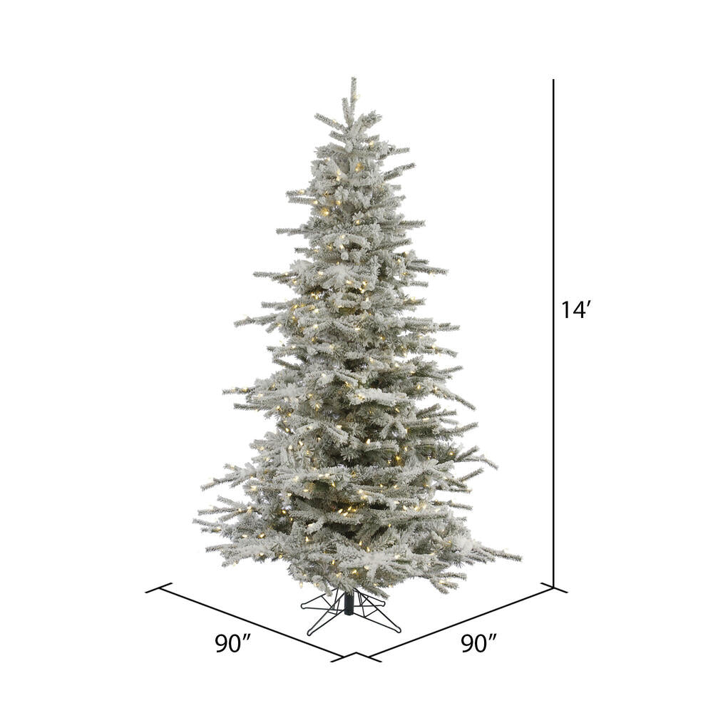 Vickerman 14' Flocked Sierra Fir Artificial Christmas Tree Pure White Single Mold LED lights