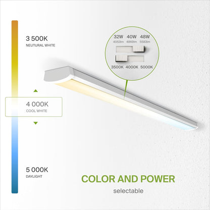 ASD Lighting LED Wrap Fixture 4ft 32/40/48W 120-277V 0-10V Dimmable 120Lm/W 3500/4000/5000K White UL DLC Standard