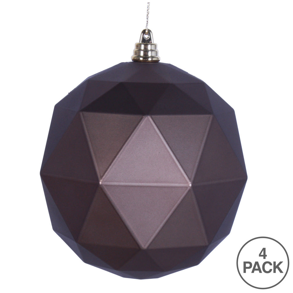 Vickerman 6" Mocha Matte Geometric Ball Ornament 4 per bag