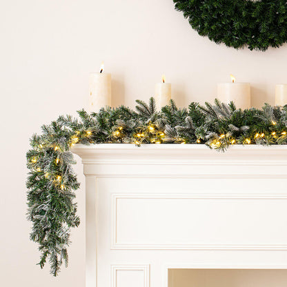 Vickerman 9' x 14" Frosted Douglas Fir Artificial Garland with Warm White LED Lights.
