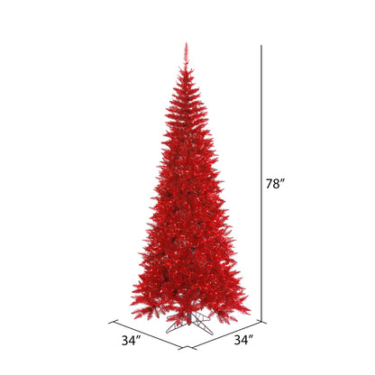 Vickerman 6.5' Tinsel Red Fir Slim Artificial Christmas Tree Unlit