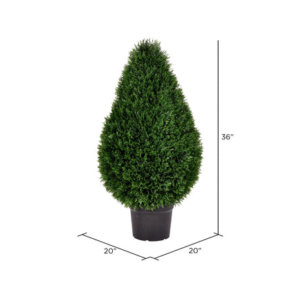 Vickerman 36" Artificial Cedar Teardrop Shaped Bush Black Plastic Pot.