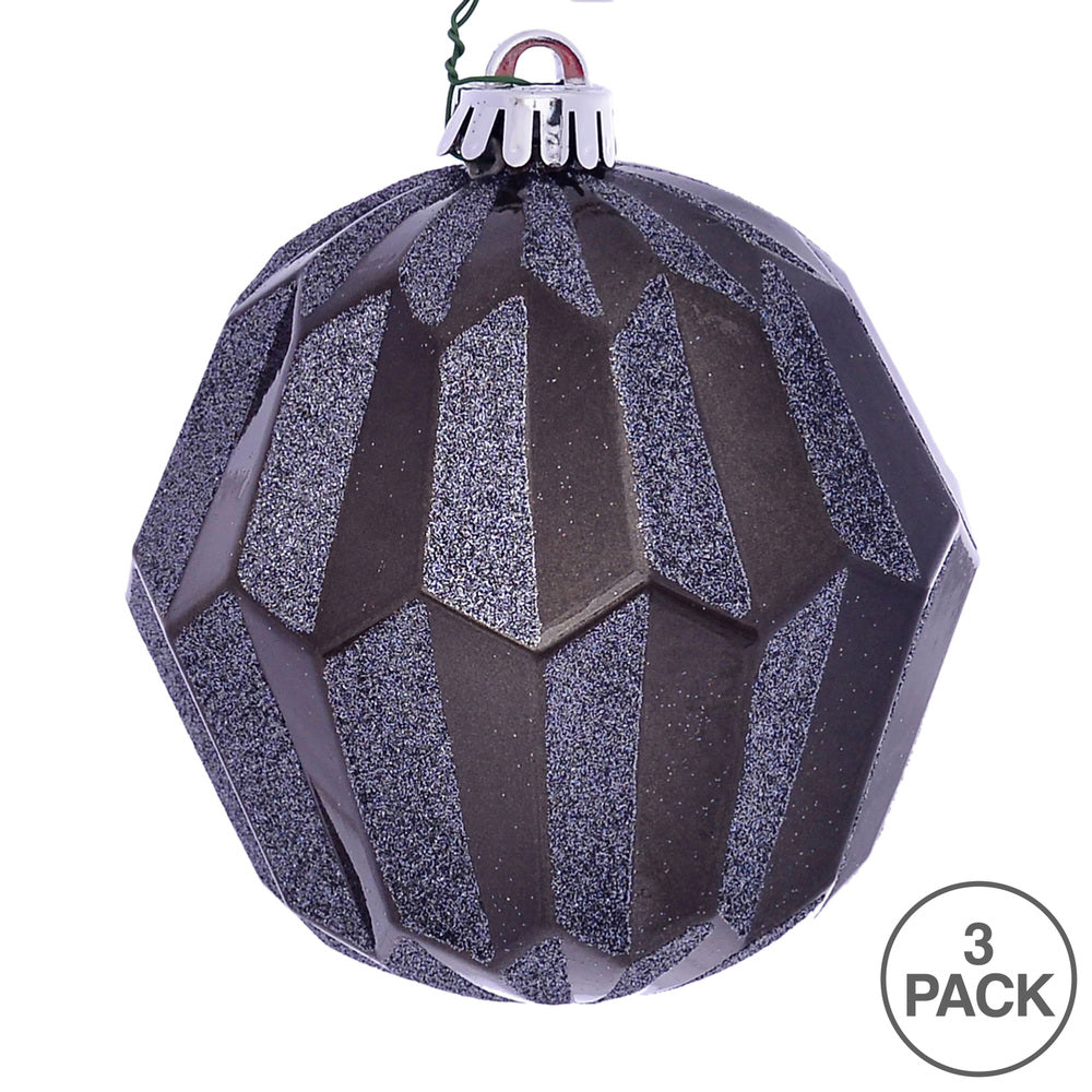 Vickerman 5" Pewter Glitter Faceted Ball Ornament 3 per Bag