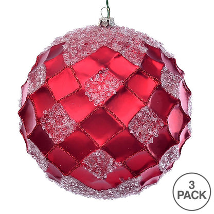 Vickerman 4.75" Red Net Beaded Ball Ornament 3 per Bag