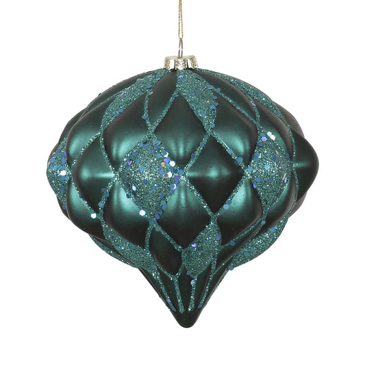 Vickerman 5.7" Emerald Matte/Glitter Diamond Onion Christmas Ornament