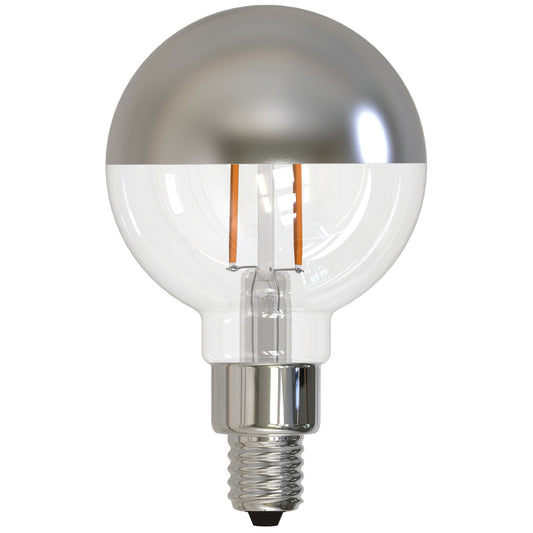 Bulbrite 2.5 Watt Dimmable Half Mirror Filament G16 Candelabra (E12) LED Bulb - 200 Lumens, 2700K, and 90 CRI