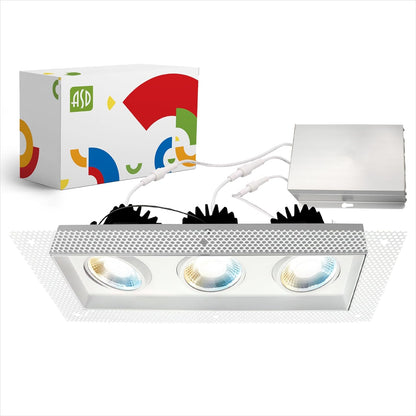 ASD Lighting LED Trimless Combo Downlight 3 heads 3.5inch 45W 120V Triac 2700/3000/3500/4000/5000K White ETL