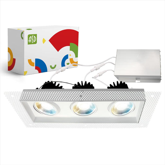 ASD Lighting LED Trimless Combo Downlight 3 heads 3.5inch 45W 120V Triac 2700/3000/3500/4000/5000K White ETL