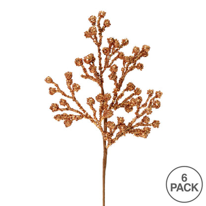 Vickerman 17" Rose Gold Glitter Berry Artificial Christmas Spray. Includes 6 sprays per pack.