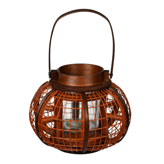 Vickerman 7.5" x 9" Iron Wire Lantern. This lantern is a combination of rustic wood and metal with glowing copper accents throughout. It is the perfect decorative piece or pair with a candle to create fun lighting. This lantern is suitable to hang outdoor