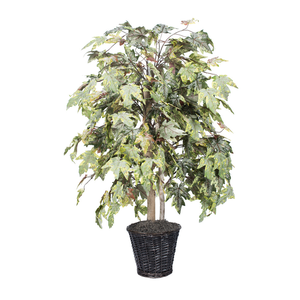 Vickerman 4' Artificial Frosted Maple Bush Rattan Basket.
