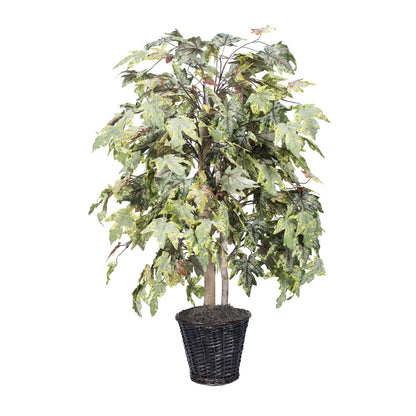 Vickerman 4' Artificial Frosted Maple Bush Rattan Basket.