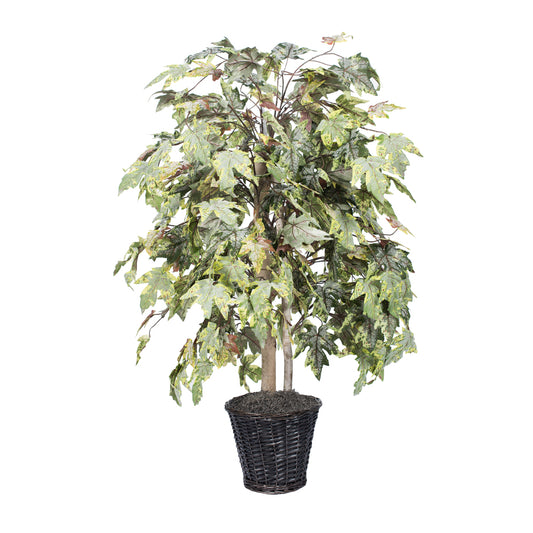 Vickerman 4' Artificial Frosted Maple Bush Rattan Basket.