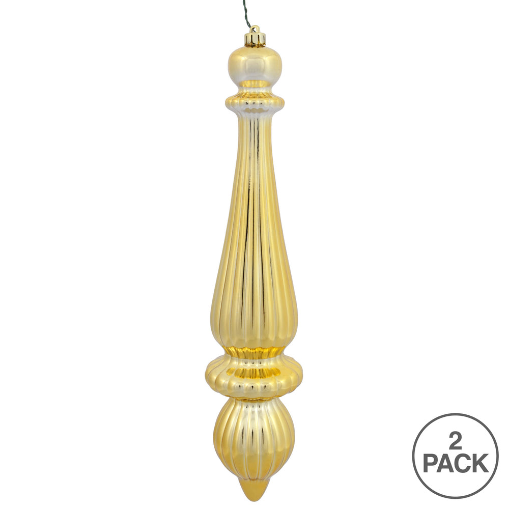 Vickerman 14" Gold Shiny Finial Drop Ornament Pack of 2