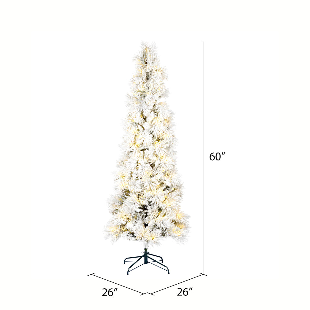 Vickerman 5' x 26" Flocked Atka Pencil Artificial Christmas tree Warm White LED Lights.