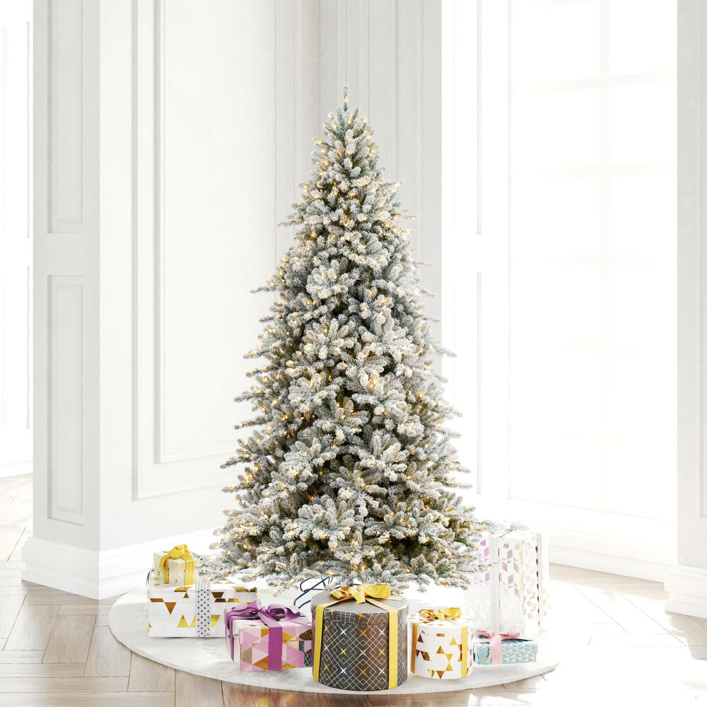 Vickerman 6.5' x 53" Flocked Bavarian Pine Artificial Pre-Lit Christmas Tree Warm White Lights.