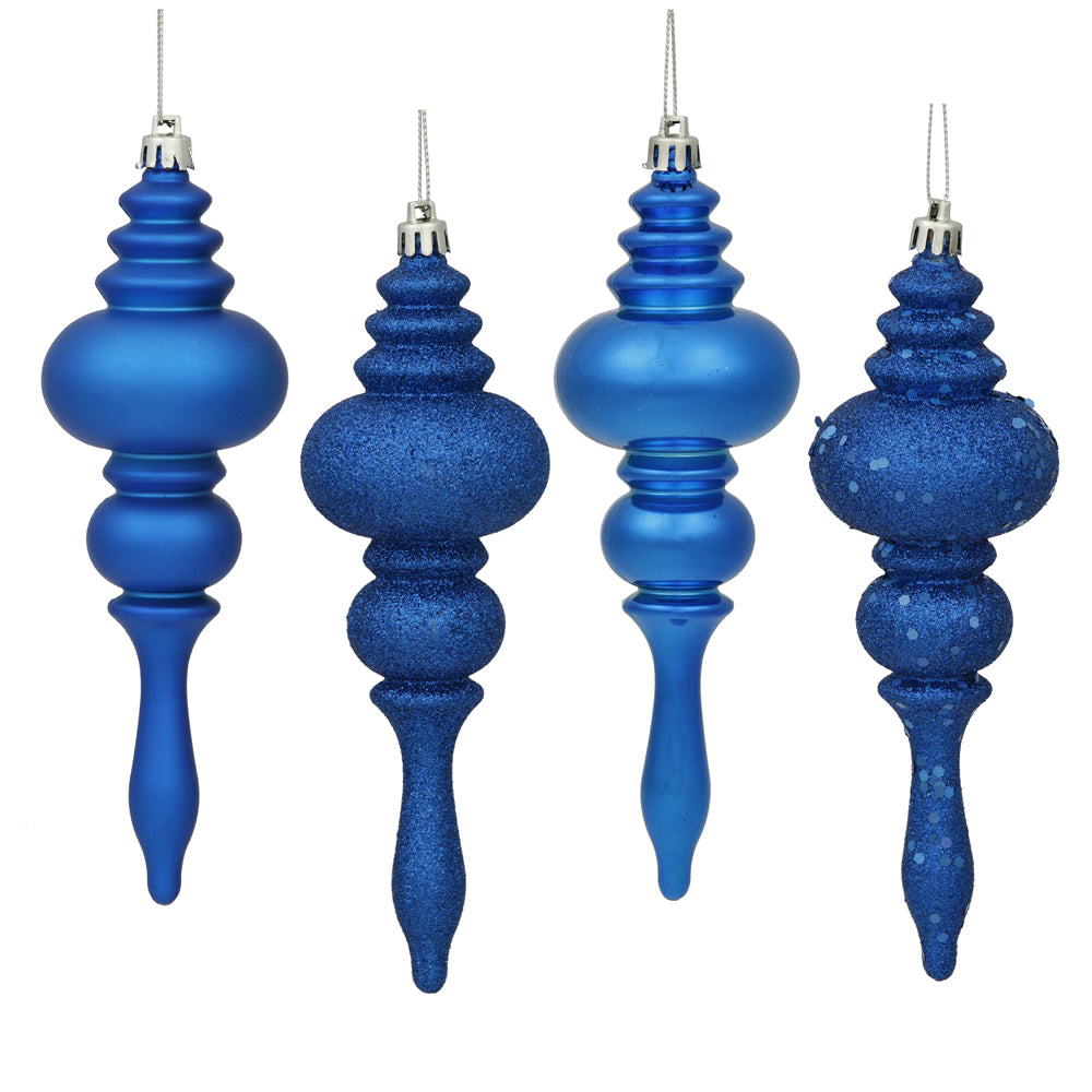 Vickerman 7" Blue 4-Finish Finial Ornament 8 per Box