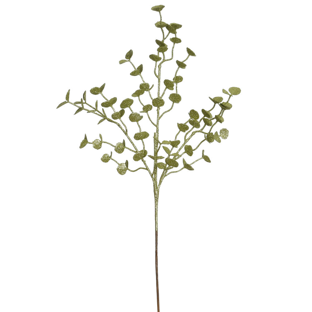 Vickerman 22" Lime Glitter Eucalyptus Artificial Christmas Spray. Includes 12 sprays per pack.