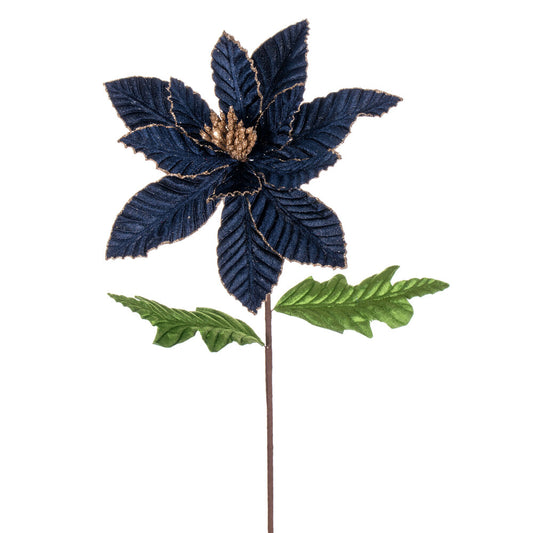 Vickerman 22" Midnight Blue Velvet Glitter Trim Poinsettia 6 per bag.