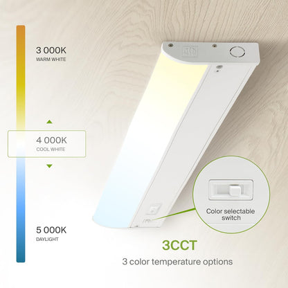 ASD Lighting LED Under Cabinet Bullnose 18" 8W 120V Dimmable CCT Selectable 3000/4000/5000K Hardwired, On/Off Switch, White ETL Energy Star 2pack