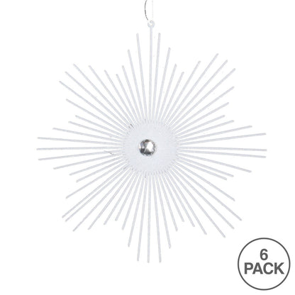 Vickerman 6.5" White Snowflake Burst Glitter Christmas Ornament 6 per Bag
