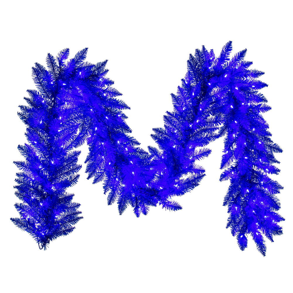 Vickerman 9' x 14" Blue Artificial Pre-Lit Garland with Warm White LED Mini Lights, Bright Blue