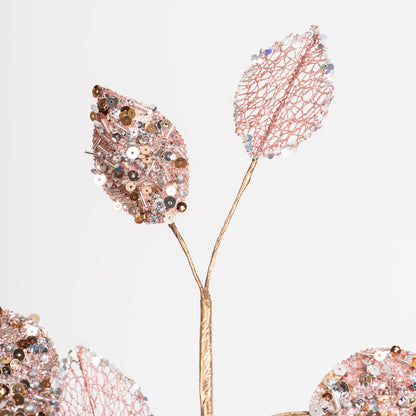 Vickerman 20" Rose Gold Glitter Plum Leaf Artificial Christmas Spray. Includes 3 sprays per pack.