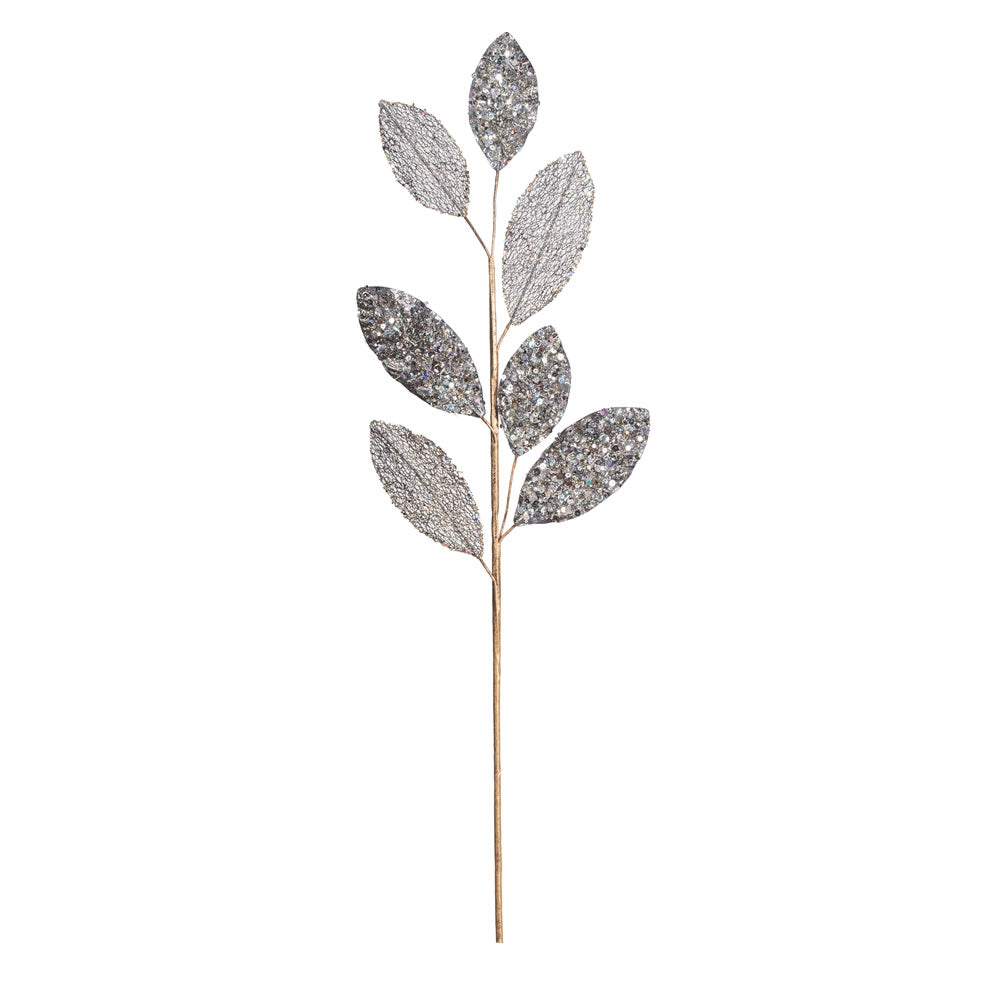 Vickerman 20" Silver Mesh Apple Leaf Artificial Christmas Spray. Includes 3 sprays per pack.