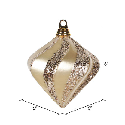 Vickerman 6'' Champagne Candy/Glitter Swirl Diamond Christmas Ornament