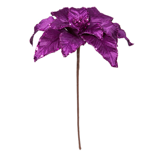 Vickerman 24" Purple Velvet Sequin Trim Poinsettia 3 per bag.