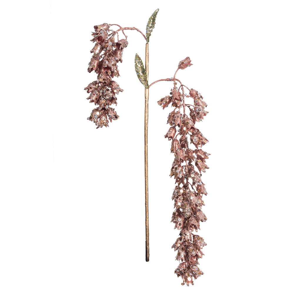 Vickerman 20" Rose Gold Pearl Glitter Hanging Foxglove Artificial Christmas Spray. Includes 3 sprays per pack.