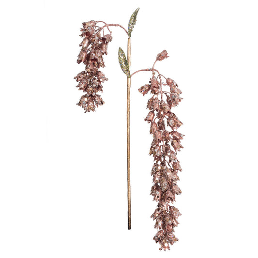 Vickerman 20" Rose Gold Pearl Glitter Hanging Foxglove Artificial Christmas Spray. Includes 3 sprays per pack.