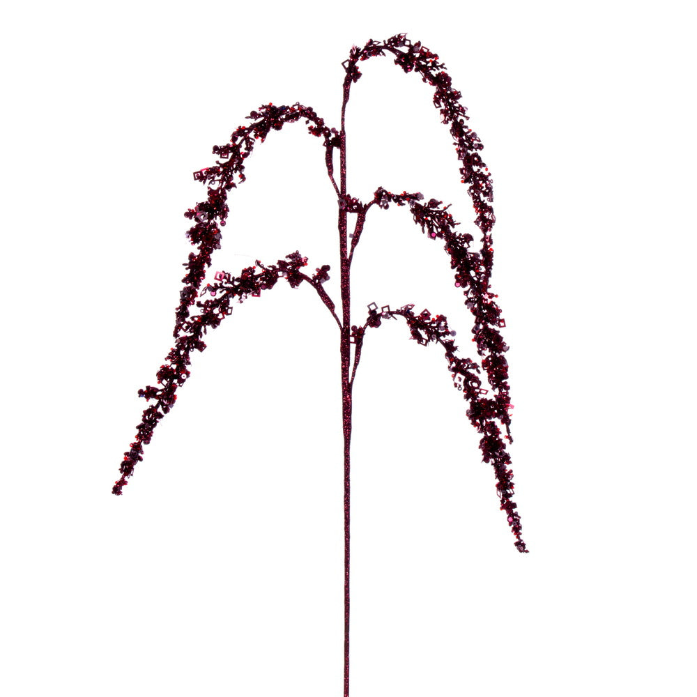 Vickerman 27" Artificial Burgundy Glitter Setaria Christmas Spray 3 sprays per pack.