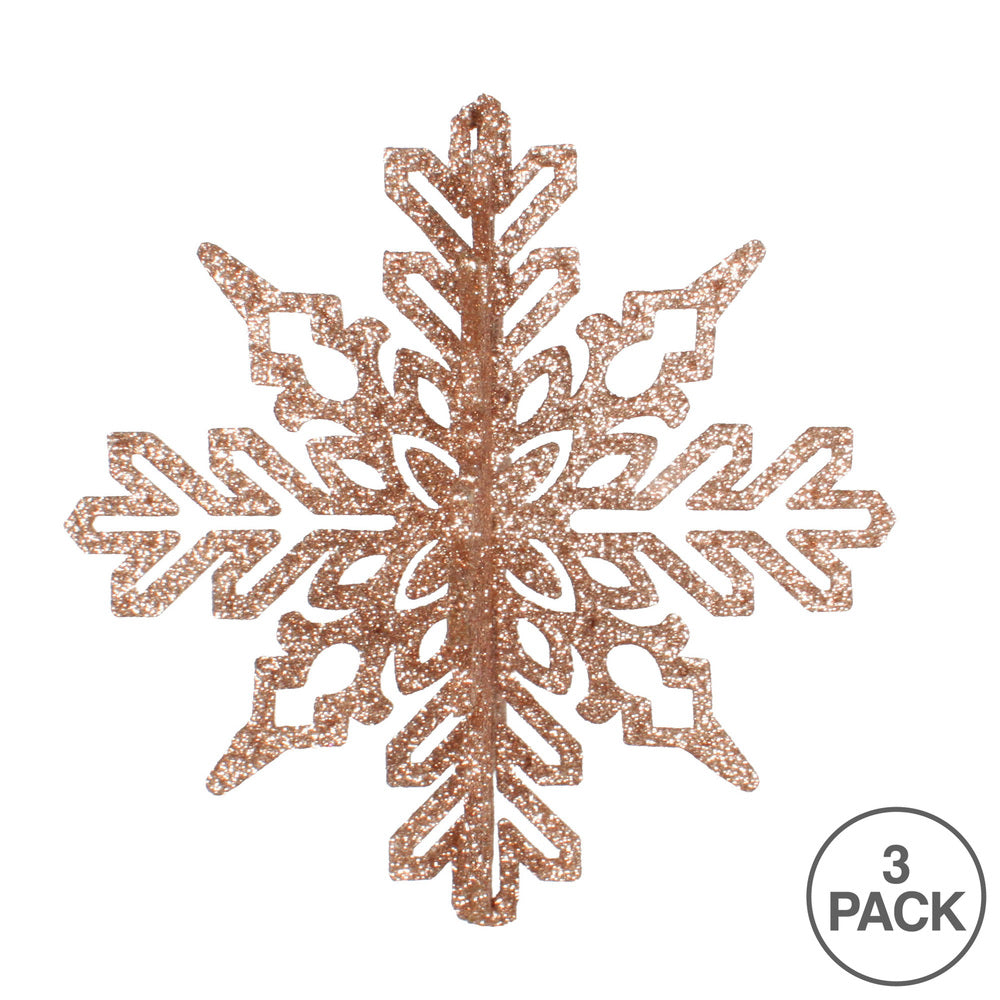 Vickerman 6" Café Latte 3D Glitter Snowflake Christmas Ornament Set of 3