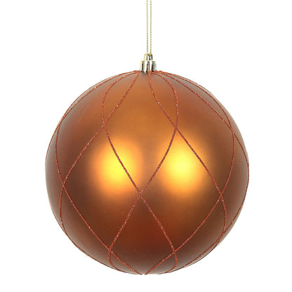 Vickerman 6" Copper Matte and Glitter Swirl Ball Ornament 3 per Box