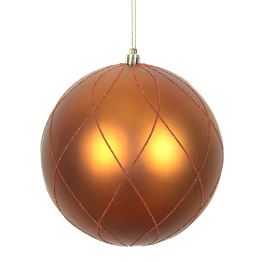 Vickerman 6" Copper Matte and Glitter Swirl Ball Ornament 3 per Box