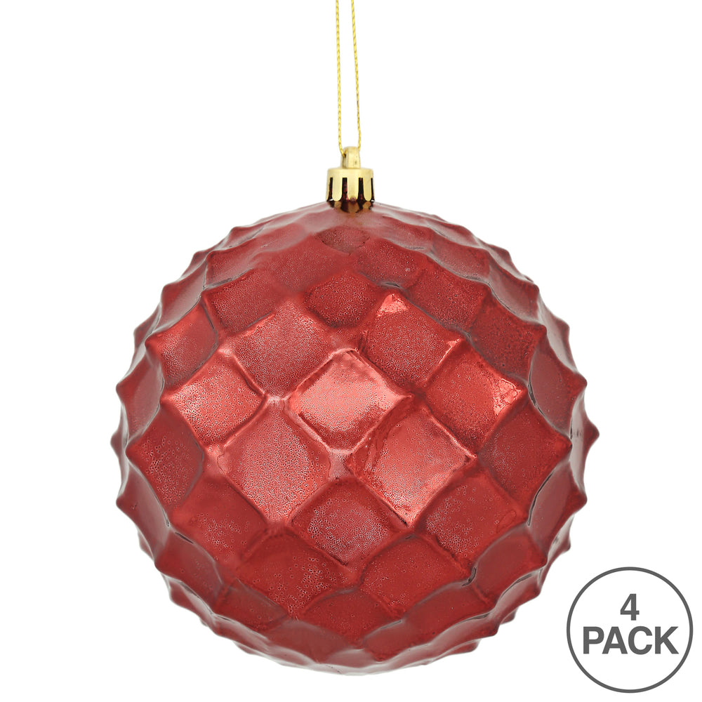 Vickerman 4.75" Burgundy Shiny Diamond Bauble Ornament 4 per Bag