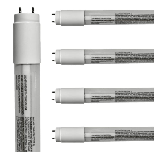 Damar- 23.75-Inch T8 LED Tube Light Bulb Type A+B Hybrid with Safe Shield Sleeve Single/Dual Ended Ballast Bypass 8W 1000 Lumens 6500K Daylight G13 Bi-Pin Base Pack of 5- Fluorescent Replacement