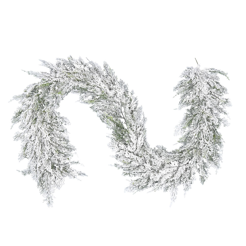 Vickerman 75" Artificial Snowy Cedar Garland.