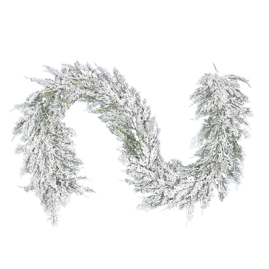 Vickerman 75" Artificial Snowy Cedar Garland.