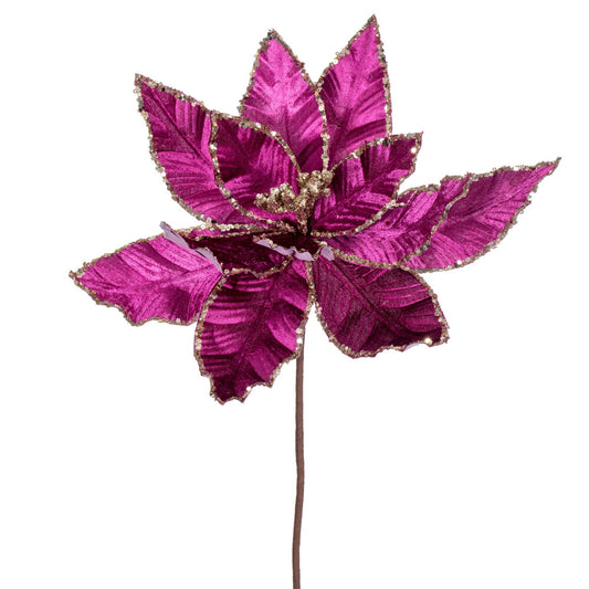 Vickerman 24" Purple Velvet Sequin Trim Poinsettia 3 per bag.