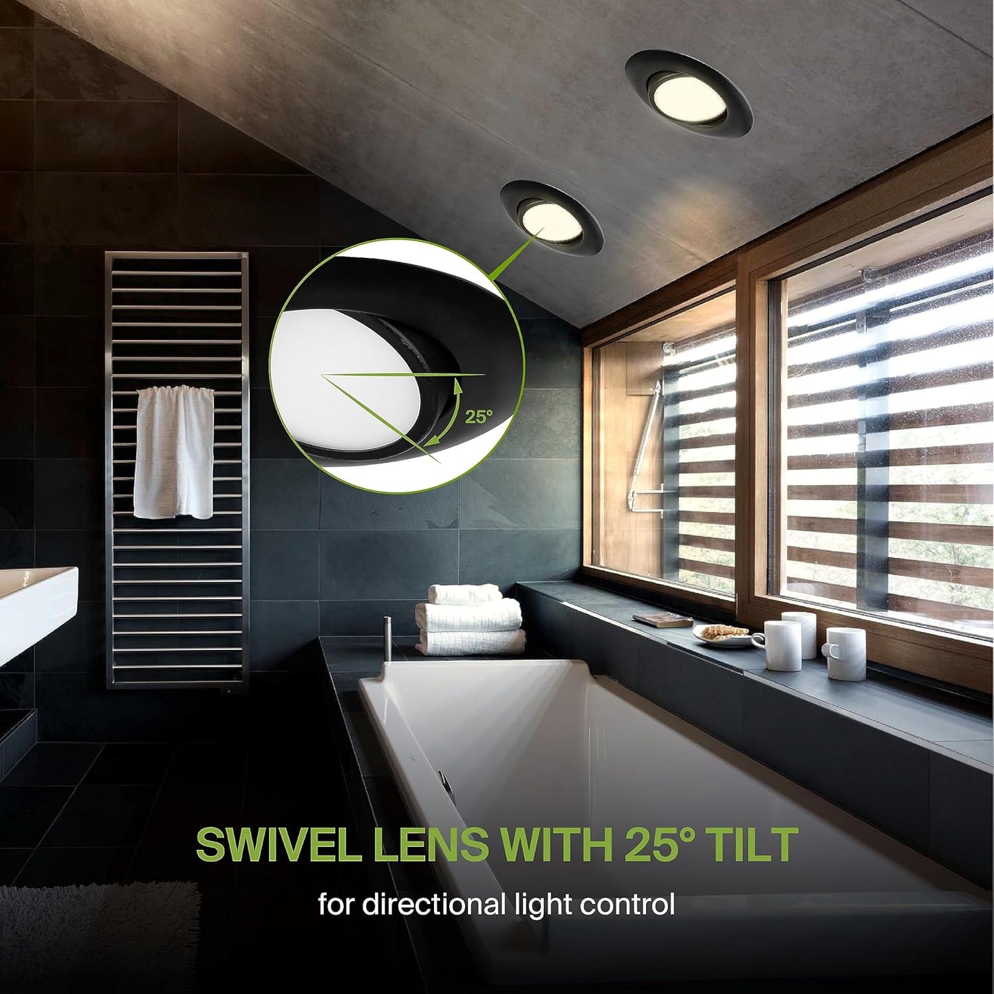 ASD Lighting LED Round Recessed Mini Panel Gimbal Airtight 6" 15W 120V Dimmable CCT Selectable 2700/3000/3500/4000/5000K Black UL 6pack