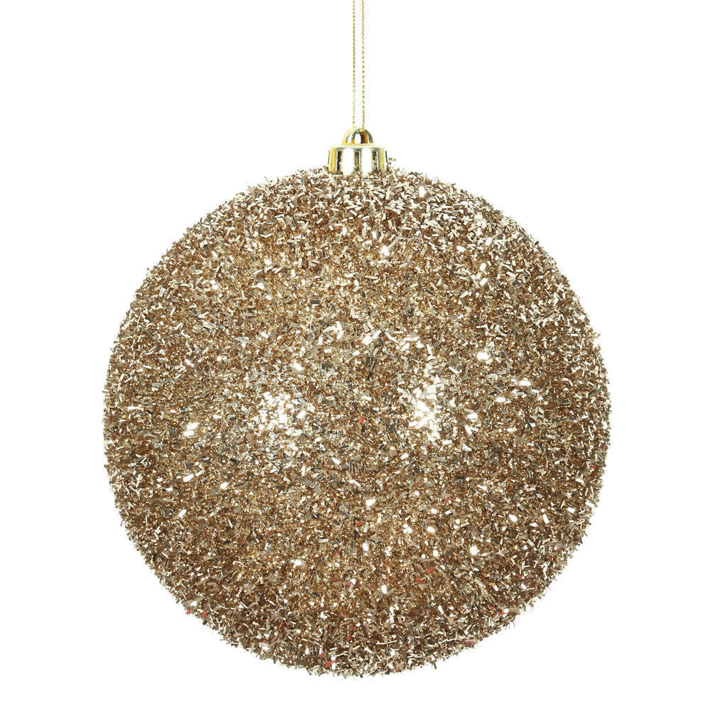 Vickerman 6" Champagne Tinsel Ball Ornament 2 per Bag