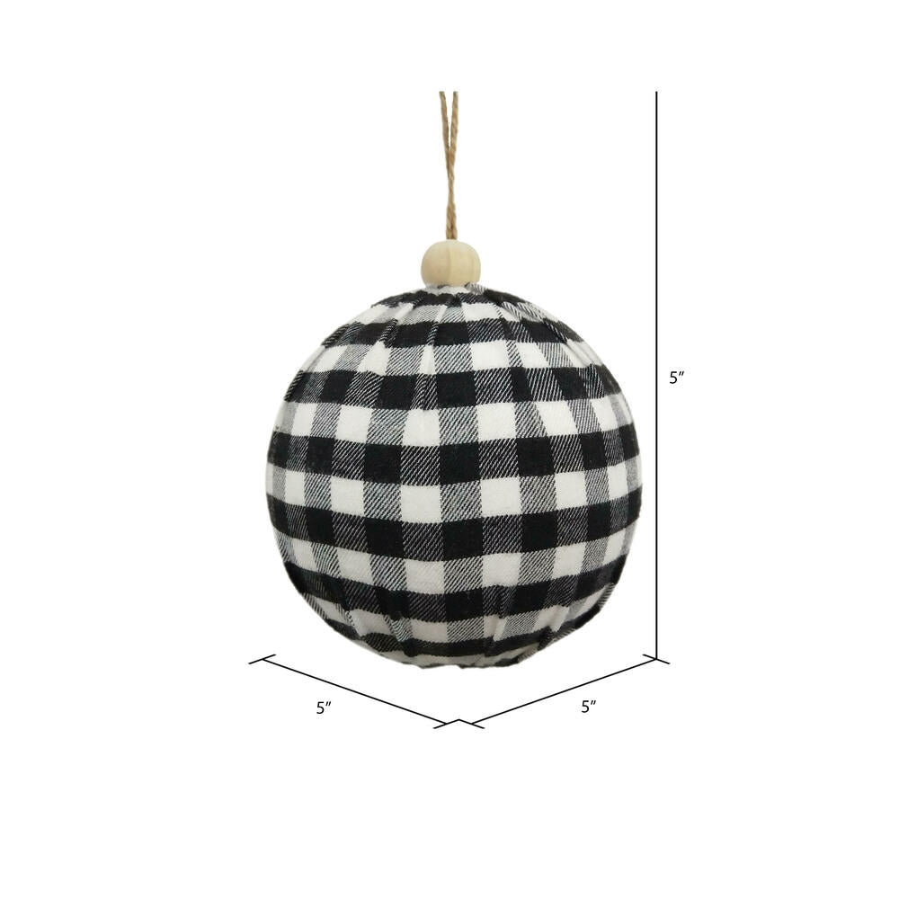 Vickerman 5" Black and White Plaid Cloth Ball Christmas Ornament 2 pieces per box