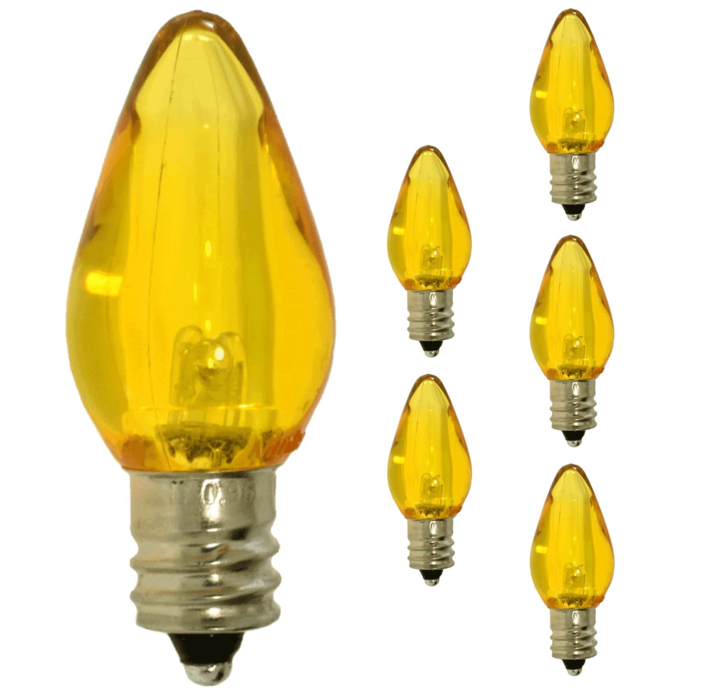 Damar- C7 LED Replacement Christmas Light Bulbs Transparent Yellow Color 0.96W E12 Candelabra Base 100-130V Dimmable Pack of 6- Shatterproof String Lights for Patio Holiday Party Decor Xmas Tree