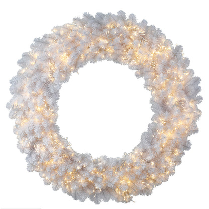 Vickerman 48" White Artificial Christmas Wreath Warm White LED 3MM 8 Function Lights