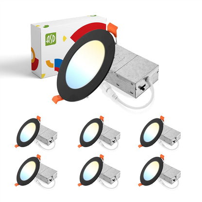 ASD Lighting LED Round Recessed Mini Panel 4" 12W 120V Dimmable CCT Selectable 2700/3000/3500/4000/5000K Black UL Energy Star 6pack