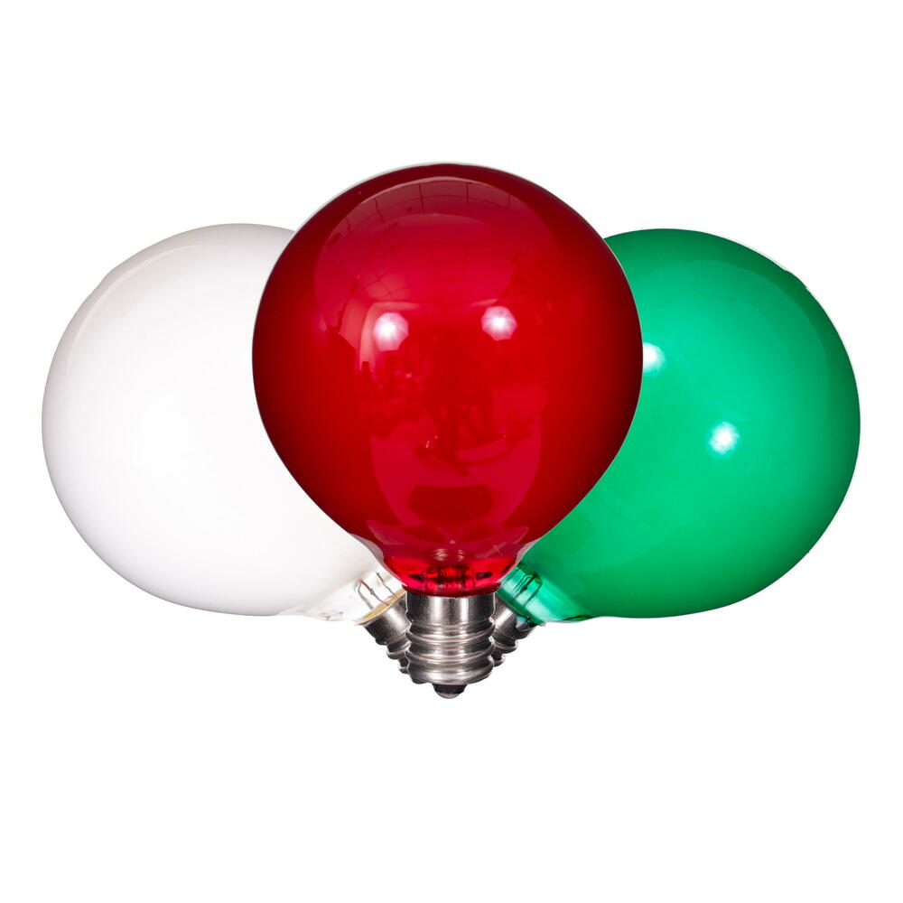 Vickerman 15Lt Red/White/Green LED Glass G50-E12 Filament End-Connecting Set with Green 20AWGXTW Wire and 6"x12"x6" Bulb Spacing. 120V-.6W.  UL Approved.